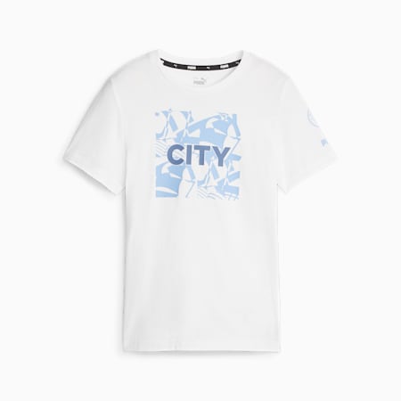 Manchester City FtblCore Graphic T-shirt voor jongeren, PUMA White-Team Light Blue, small