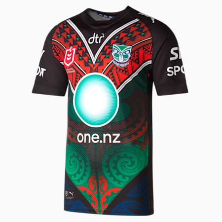 Warriors Women's Replica Indigenous Jersey, Puma Black-Puma Red-PUMA Green-Warriors, small-AUS