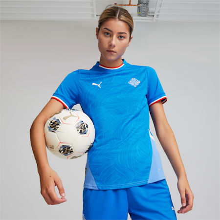 IJsland Voetbal 2024 thuisshirt voor dames, Racing Blue-PUMA White, small