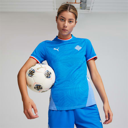 Maglia da calcio in jersey gara Home Islanda 2024 da donna, Racing Blue-PUMA White, small