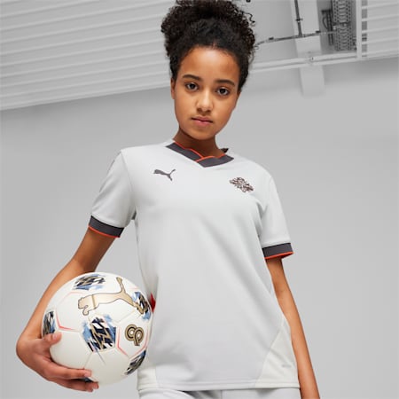 Maglia da calcio gara Away Islanda 2024 da ragazzi, Ash Gray-Warm Earth, small