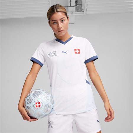 Damska, wyjazdowa koszulka reprezentacji Szwajcarii w piłce nożnej 2024, PUMA White-Icy Blue, small
