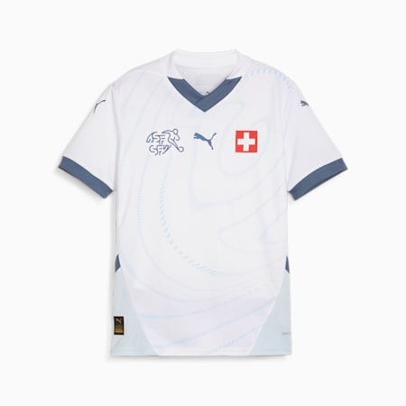 Młodzieżowa, wyjazdowa koszulka reprezentacji Szwajcarii w piłce nożnej 2024, PUMA White-Icy Blue, small