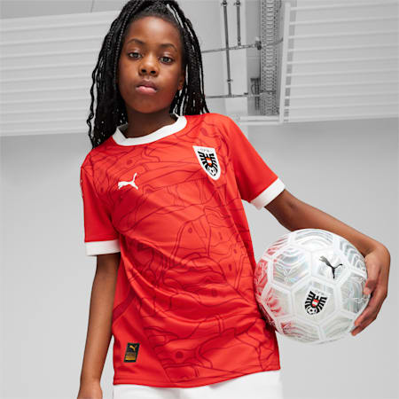 Młodzieżowa, domowa koszulka reprezentacji Austrii w piłce nożnej 2024, PUMA Red-Chili Pepper, small