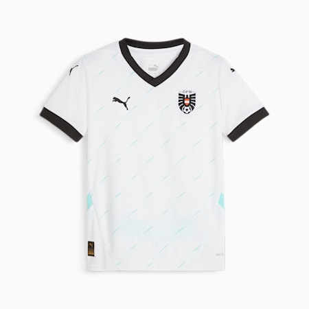 Młodzieżowa, wyjazdowa koszulka reprezentacji Austrii w piłce nożnej 2024, PUMA White-Electric Peppermint, small