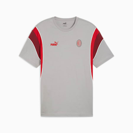 AC Milan FtblArchive Men's Football T-shirt, Concrete Gray-Tango Red, small-AUS