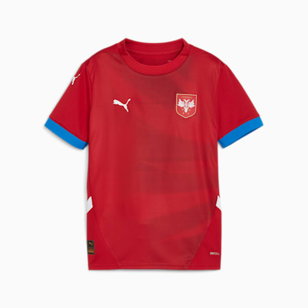 Camiseta de local de Serbia 2024 de fútbol juvenil, Dark Cherry-PUMA Team Royal, small