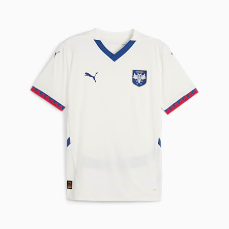 Męska koszulka wyjazdowa reprezentacji Serbii w piłce nożnej 2024, Warm White-Clyde Royal, small