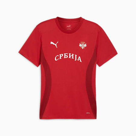 Camiseta de fútbol prepartido de Serbia para hombre, Dark Cherry-Intense Red, small
