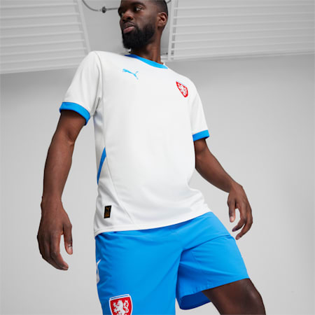 Męska koszulka wyjazdowa reprezentacji Czech w piłce nożnej 2024, PUMA White-Ignite Blue, small