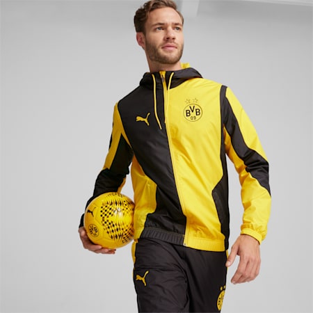 BVB 보루시아 도르트문트 프리매치 우븐 자켓<br>BVB Prematch Woven Jacket, Cyber Yellow-PUMA Black, small-KOR