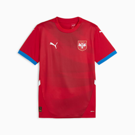 Męska koszulka domowa reprezentacji Serbii w piłce nożnej 2024, Dark Cherry-PUMA Team Royal, small