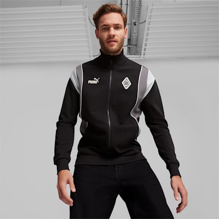 Borussia Mönchengladbach FtblArchive Men's Track Jacket, PUMA Black-Ash Gray, small