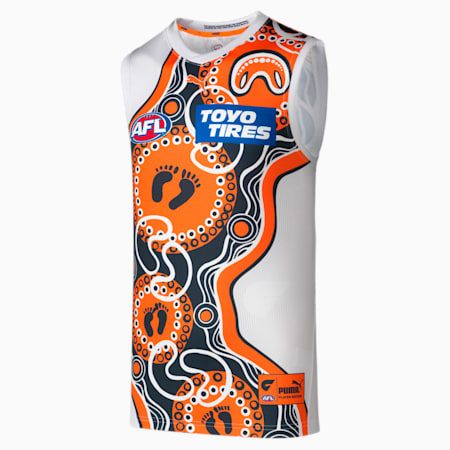 GWS Giants Replica Indigenous Guernsey - Youth 8-16 years, PUMA White-Orange Tiger-GIANTS, small-AUS