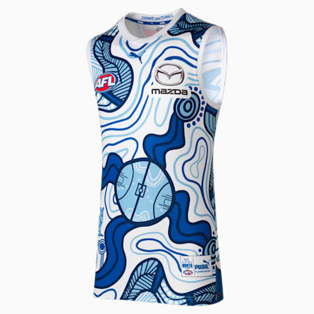 North Melbourne Football Club Replica Indigenous Guernsey - Youth 8-16 years, Surf The Web-Puma White-NMFC, small-AUS