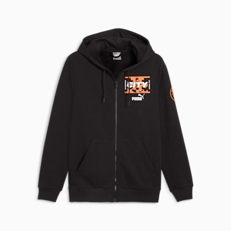 Manchester City Ftblicons hoodie met volledige ritssluiting, PUMA Black-Cayenne Pepper, small