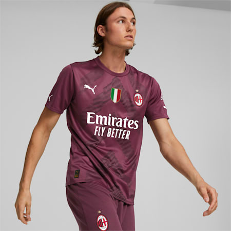 Camiseta réplica de portero del A.C. Milan de manga corta con Scudetto para hombre, Grape Wine-Puma Black, small