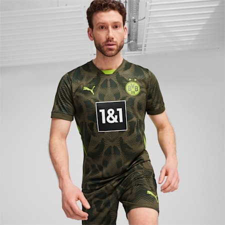 Borussia Dortmund 24/25 keepersshort met korte mouwen voor heren, Olive Drab-Myrtle, small