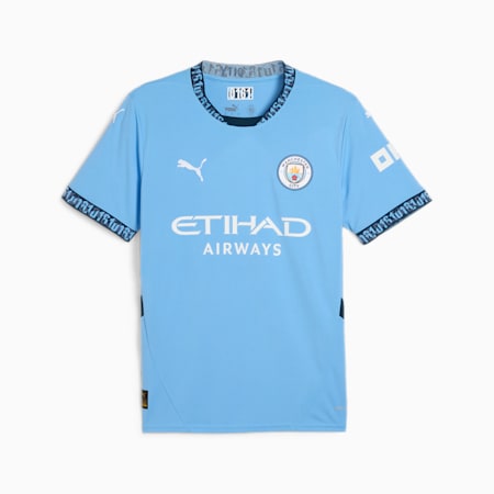 เสื้อยืดชายชุดเหย้าทีม Manchester City ฤดูกาล 24/25, Team Light Blue-Marine Blue, small-THA