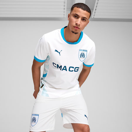 Maglia gara Home Olympique de Marseille Authentic 24/25 da uomo, PUMA White-Bleu Azur, small