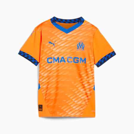 Maillot Third 24/25 Olympique de Marseille Enfant et Adolescent, Fluro Orange Pes-Cayenne Pepper-Racing Blue, small