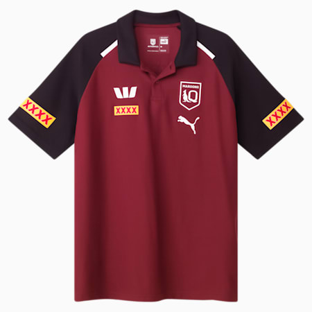 Queensland Maroons 2024 Men’s Team Polo, Burgundy-PUMA White-PUMA Black-QRL Maroon, small-AUS