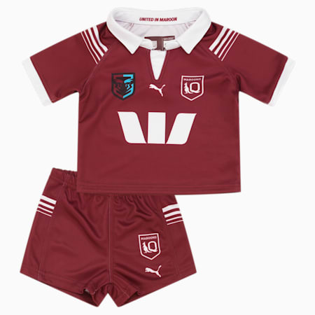 Queensland Maroons 2024 Replica Jersey and Short Set - Infants 0-4 years, Burgundy-PUMA White-QRL Maroon home, small-AUS