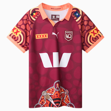 Queensland Maroons 2024 Men's Replica Indigenous Jersey, Burgundy-PUMA White-QRL Maroon home, small-AUS