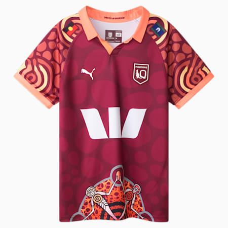 Queensland Maroons 2024 Replica Indigenous Jersey - Youth 8-16 years, Burgundy-PUMA White-QRL Maroon home, small-AUS