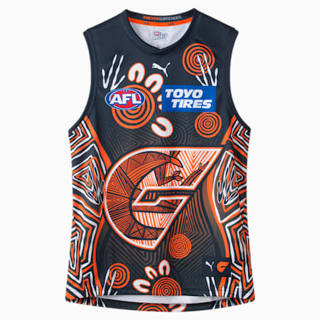 GWS Giants 2024 Replica Indigenous Guernsey - Youth 8-16 years, PUMA White-Orange Tiger-GIANTS, small-AUS