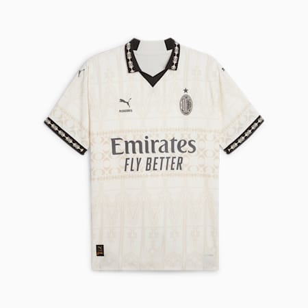 AC Milan x PLEASURES Men's Authentic Football Jersey, Pristine-Granola, small