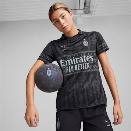 AC MILAN x PLEASURES Women's Football Jersey, PUMA Black-Asphalt, small