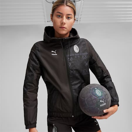 Damska kurtka przedmeczowa do piłki nożnej AC MILAN x PLEASURES, PUMA Black, small