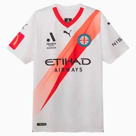 Melbourne City FC Replica 23/24 AWAY Jersey - Youth 8-16 years, PUMA White-PUMA Red-MCFC, small-AUS
