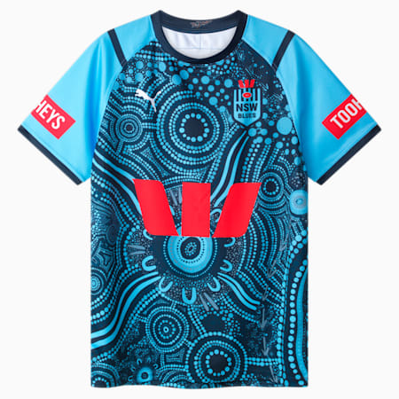 NSW Blues 2024 Men’s Replica Indigenous Jersey, Bel Air Blue-Dark Sapphire-NSW Indig, small-AUS