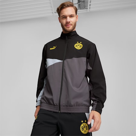 Borussia Dortmund Woven Jacket, PUMA Black-Cool Mid Gray-Shadow Gray, small