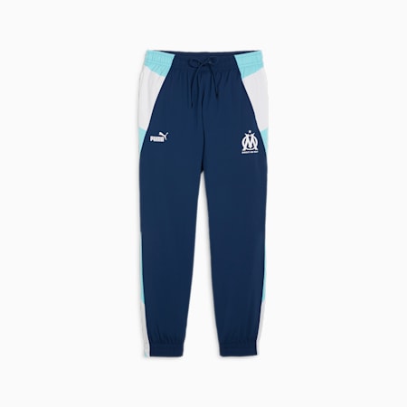 Olympique de Marseille geweven broek, Persian Blue-PUMA White-Team Aqua-Rickie Orange, small