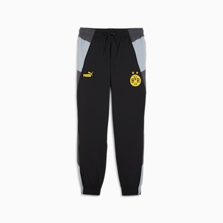 Pantaloni Borussia Dortmund in tessuto da uomo, PUMA Black-Cool Mid Gray-Shadow Gray, small