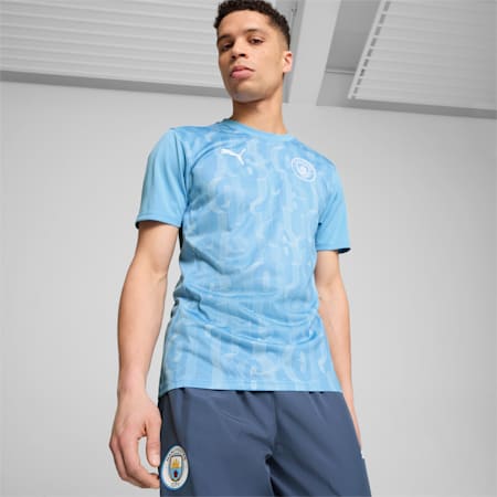 Męska koszulka przedmeczowa z krótkim rękawem Manchester City, Team Light Blue-PUMA White, small