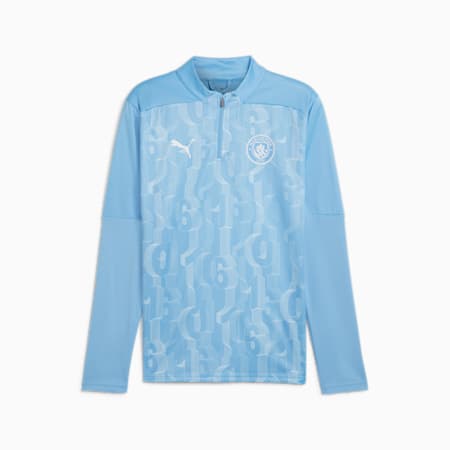 Męska bluza przedmeczowa z zamkiem 1/4 Manchester City, Team Light Blue-PUMA White, small