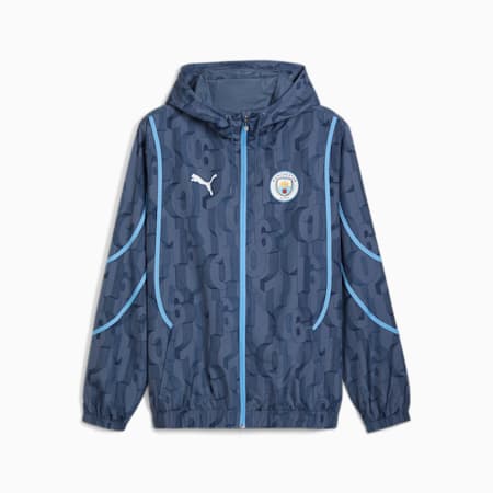 Męska kurtka przedmeczowa z tkaniny Manchester City, Inky Blue-Team Light Blue, small