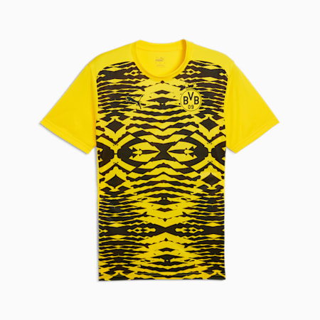 Męska koszulka przedmeczowa z krótkim rękawem Borussia Dortmund, Faster Yellow-PUMA Black, small