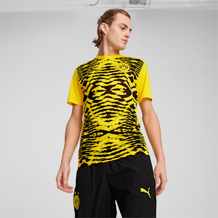 Męska koszulka przedmeczowa z krótkim rękawem Borussia Dortmund, Faster Yellow-PUMA Black, small