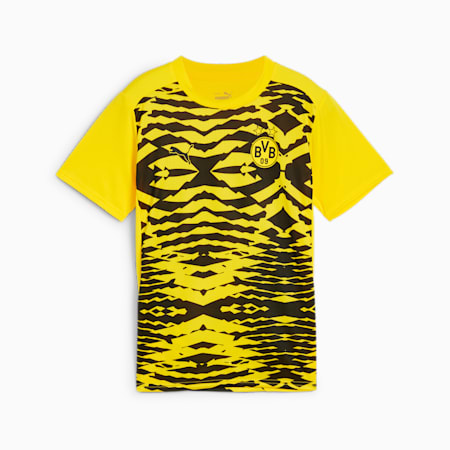 Młodzieżowa koszulka przedmeczowa z krótkim rękawem Borussia Dortmund, Faster Yellow-PUMA Black, small