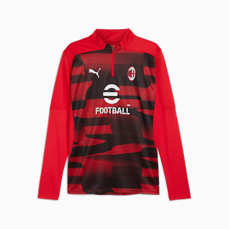 Camiseta prepartido AC Milan con cremallera de un cuarto para hombre, For All Time Red-PUMA Black, small