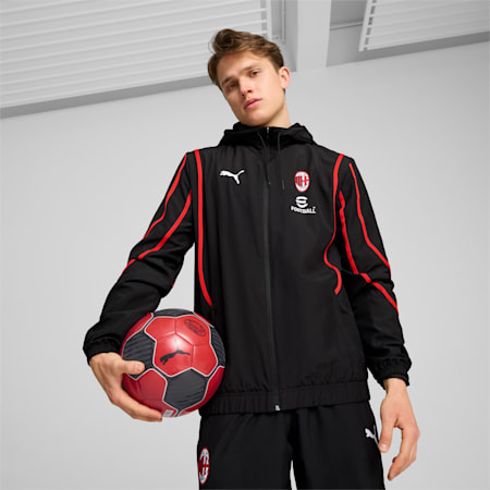 Męska tkana kurtka przedmeczowa z tkaniny AC Milan, PUMA Black-For All Time Red, small
