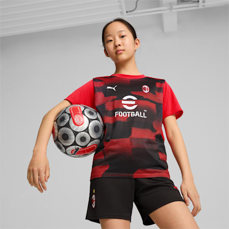 Młodzieżowa koszulka przedmeczowa z krótkim rękawem AC Milan, For All Time Red-PUMA Black, small