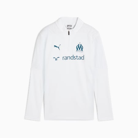 Camiseta de training Olympique de Marseille con cremallera de un cuarto juvenil, PUMA White-Ocean Tropic, small