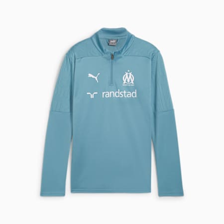 Olympique de Marseille Quarter-Zip Training Top Youth, Bold Blue-Putty, small