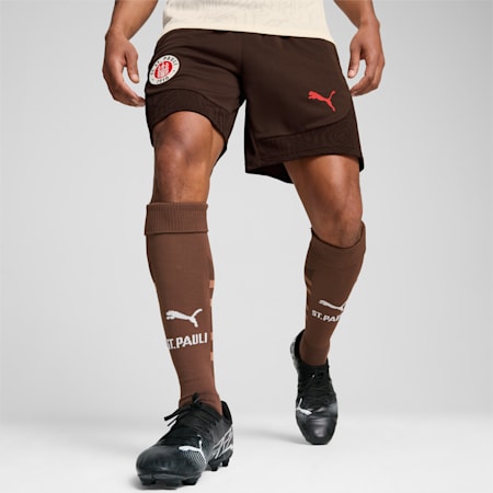 Shorts da allenamento FC St. Pauli da uomo, Dark Chocolate-PUMA Red, small